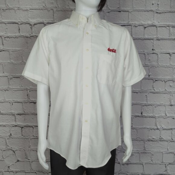 Coca Cola White Cotton Oxford Button Down Short Sleeve Uniform Shirt, Men's 16.5 - Picture 2 of 10